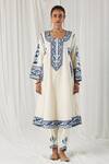Buy_Heena Kochhar_Beige Kurta Azhaar Embroidered Choga And Salwar Set_at_Aza_Fashions