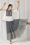 Shop_Heena Kochhar_Blue Silk Linen Ashmiza Blouse And Printed Skirt Set_at_Aza_Fashions