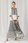 Heena Kochhar_Blue Silk Linen Ashmiza Blouse And Printed Skirt Set_Online_at_Aza_Fashions