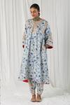Buy_Heena Kochhar_Blue Silk Linen Asfaq Floral Print Choga And Salwar Set_at_Aza_Fashions