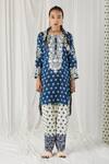 Buy_Heena Kochhar_Blue Alifa Silk Linen Kurta And Salwar Set_at_Aza_Fashions