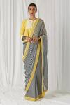 Heena Kochhar_Yellow Georgette Arwaa Striped Saree With Chanderi Blouse_Online_at_Aza_Fashions