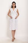 Buy_Ranng Label_White Rayon Floral V Neck Midi Dress _at_Aza_Fashions