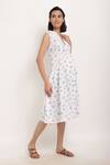 Ranng Label_White Rayon Floral V Neck Midi Dress _Online_at_Aza_Fashions