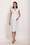 Buy_Ranng Label_White Rayon Floral V Neck Midi Dress _Online_at_Aza_Fashions