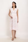 Buy_Ranng Label_White Rayon Floral V Neck Midi Dress _at_Aza_Fashions