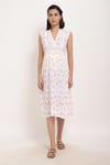 Buy_Ranng Label_White Rayon Floral V Neck Midi Dress _Online_at_Aza_Fashions