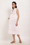 Shop_Ranng Label_White Rayon Floral V Neck Midi Dress _Online_at_Aza_Fashions