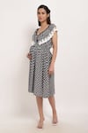 Buy_Ranng Label_Black Rayon Print Ikat Leaf Neck Midi Dress _Online_at_Aza_Fashions