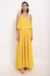 Buy_Ranng Label_Yellow Poly Georgette Square Neck Strappy Maxi Dress _at_Aza_Fashions