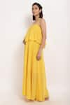 Ranng Label_Yellow Poly Georgette Square Neck Strappy Maxi Dress _Online_at_Aza_Fashions