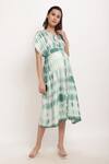 Buy_Ranng Label_White Viscose V Neck Tie Dye Dress With Belt _Online_at_Aza_Fashions