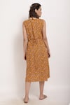 Shop_Ranng Label_Yellow Rayon Floral V Neck Midi Dress _at_Aza_Fashions