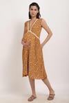 Buy_Ranng Label_Yellow Rayon Floral V Neck Midi Dress _Online_at_Aza_Fashions