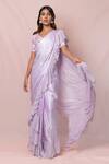 Buy_Pinup By Astha_Purple Satin Georgette Pre-draped Saree With Blouse_at_Aza_Fashions