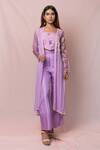 Buy_Pinup By Astha_Purple Silk Embroidery Floral Jacket Open And Pant Set _at_Aza_Fashions
