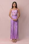 Pinup By Astha_Purple Silk Embroidery Floral Jacket Open And Pant Set _Online_at_Aza_Fashions