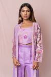 Buy_Pinup By Astha_Purple Silk Embroidery Floral Jacket Open And Pant Set _Online_at_Aza_Fashions