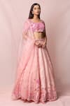 Pinup By Astha Pink , Satin Floral, Sequin Leaf Neck Embroidered Lehenga Set Online at Aza Fashions Pinup By Astha_Pink , Satin Floral, Sequin Leaf Neck Embroidered Lehenga Set _Online_at_Aza_Fashions