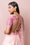 Pinup By Astha Pink , Satin Floral, Sequin Leaf Neck Embroidered Lehenga Set at Aza Fashions Pinup By Astha_Pink , Satin Floral, Sequin Leaf Neck Embroidered Lehenga Set _at_Aza_Fashions