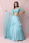 Pinup By Astha_Blue , Satin Floral, Sequin Square Neck Embroidered Lehenga Set _Online_at_Aza_Fashions