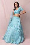 Buy_Pinup By Astha_Blue , Satin Floral, Sequin Square Neck Embroidered Lehenga Set _Online_at_Aza_Fashions