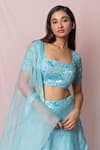 Shop_Pinup By Astha_Blue , Satin Floral, Sequin Square Neck Embroidered Lehenga Set _Online_at_Aza_Fashions
