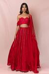 Buy_Pinup By Astha_Red Satin Organza Embroidery Floral Sweetheart Neck Lehenga Set _at_Aza_Fashions