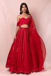 Pinup By Astha_Red Satin Organza Embroidery Floral Sweetheart Neck Lehenga Set _Online_at_Aza_Fashions