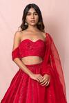 Buy_Pinup By Astha_Red Satin Organza Embroidery Floral Sweetheart Neck Lehenga Set _Online_at_Aza_Fashions