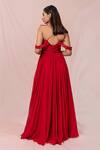 Shop_Pinup By Astha_Red Georgette Off Shoulder Pleated Gown_at_Aza_Fashions