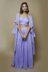 Ahi Clothing_Purple Viscose Organza Lining- Heavy Balloon Sleeves Cape And Palazzo Set _Online_at_Aza_Fashions