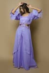 Buy_Ahi Clothing_Purple Viscose Organza Lining- Heavy Balloon Sleeves Cape And Palazzo Set _Online_at_Aza_Fashions