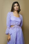 Shop_Ahi Clothing_Purple Viscose Organza Lining- Heavy Balloon Sleeves Cape And Palazzo Set _Online_at_Aza_Fashions