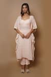 Buy_Ahi Clothing_Peach Kaftan- Chikankari Georgette And Pant & Bustier- Viscose Style Tunic & Set _Online_at_Aza_Fashions