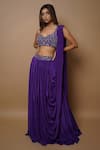 Buy_Ahi Clothing_Purple Crepe Lining- Heavy Shantoon Embroidery Draped Lehenga With Blouse _at_Aza_Fashions