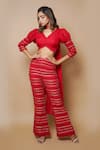 Buy_Ahi Clothing_Red Viscose Organza Lining- Heavy Shantoon Puff Sleeves Bustier Palazzo Set _at_Aza_Fashions