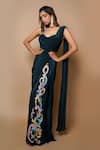 Buy_Ahi Clothing_Blue Crepe Pre-draped Saree With Bustier_at_Aza_Fashions