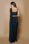Shop_Ahi Clothing_Blue Crepe Pre-draped Saree With Bustier_at_Aza_Fashions