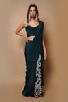 Ahi Clothing_Blue Crepe Pre-draped Saree With Bustier_Online_at_Aza_Fashions