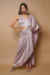 Ahi Clothing_Pink Foil Lycra Lining- Heavy Shantoon Sweetheart Pre-draped Saree With Bustier _Online_at_Aza_Fashions