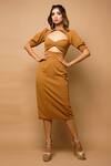 Buy_Ahi Clothing_Brown Cotton Queen Anne Bodycon Dress_at_Aza_Fashions