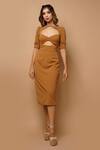 Ahi Clothing_Brown Cotton Queen Anne Bodycon Dress_Online_at_Aza_Fashions