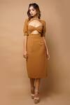 Buy_Ahi Clothing_Brown Cotton Queen Anne Bodycon Dress_Online_at_Aza_Fashions