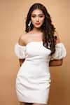 Ahi Clothing_White Lycra One Shoulder Off Short Dress _at_Aza_Fashions