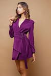 Ahi Clothing_Purple Cotton Plain Notched Lapel Collar Dress _at_Aza_Fashions