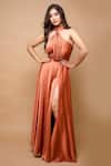 Buy_AHI Clothing_Brown Satin Maxi Dress_at_Aza_Fashions