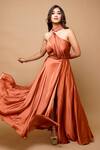 Buy_AHI Clothing_Brown Satin Maxi Dress_Online_at_Aza_Fashions