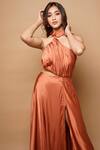 AHI Clothing_Brown Satin Maxi Dress_at_Aza_Fashions