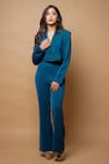 Buy_Ahi Clothing_Blue Cotton Plain Notched Lapel Collar Cropped Blazer And Palazzo Set _Online_at_Aza_Fashions